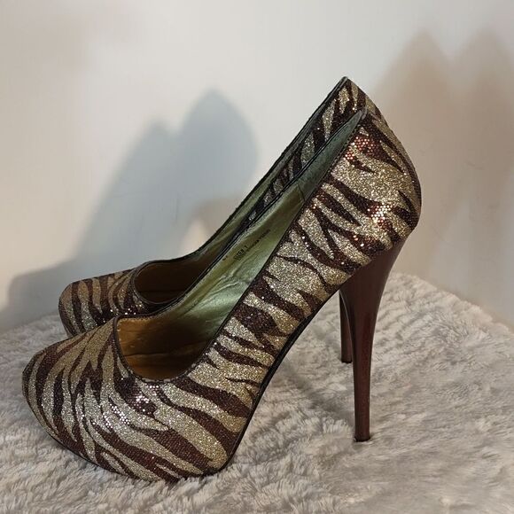 Qupid Zebra Glitter Platforms  - Picture 1 of 8